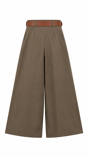Kemerli Bol Paça Pantolon Haki