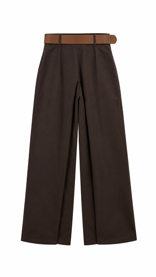 Kemerli Bol Paça Pantolon Kahve 
