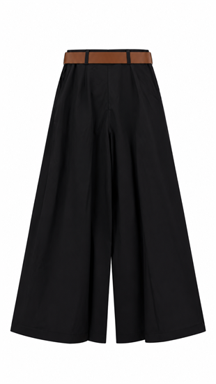 Kemerli Bol Paça Pantolon Siyah 