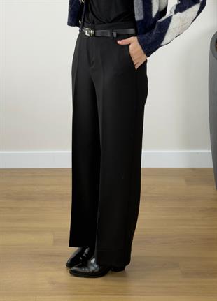 Kemerli Double Paça Pantolon Siyah