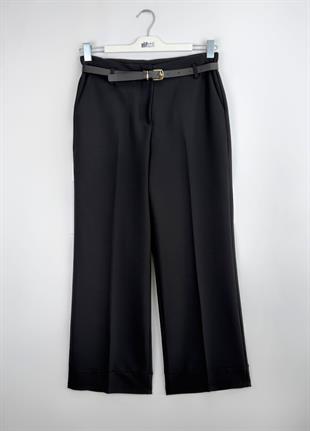 Kemerli Double Paça Pantolon Siyah