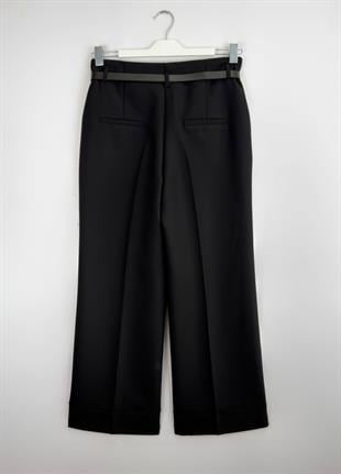 Kemerli Double Paça Pantolon Siyah