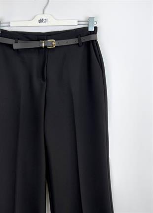 Kemerli Double Paça Pantolon Siyah