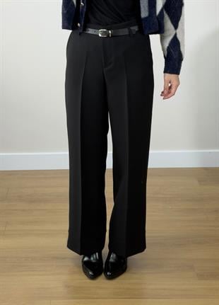 Kemerli Double Paça Pantolon Siyah