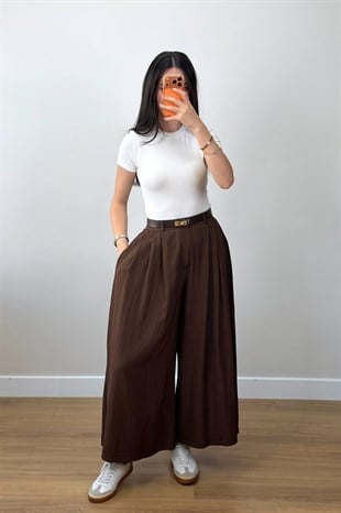 Kemerli Etek Pantolon Kahve