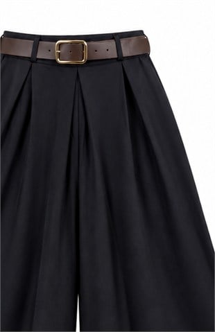 Kemerli Etek Pantolon Siyah