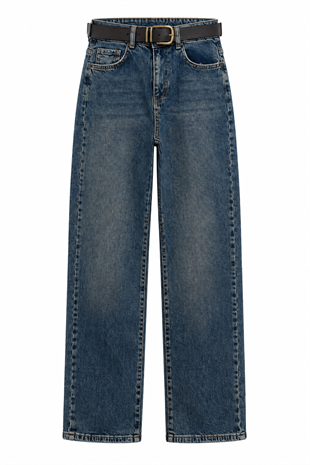 Kemerli Jean Pantolon Mavi