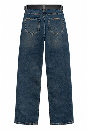 Kemerli Jean Pantolon Mavi