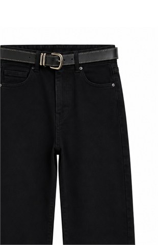 Kemerli Jean Pantolon Siyah
