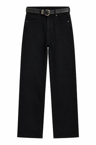 Kemerli Jean Pantolon Siyah