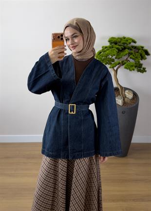 Kemerli Kot Ceket Lacivert 