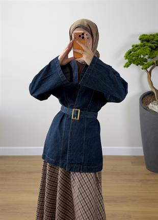 Kemerli Kot Ceket Lacivert 