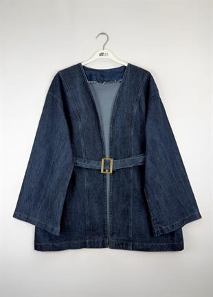 Kemerli Kot Ceket Lacivert 