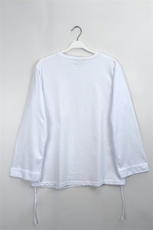 Kolu Katlı Basıc Sweat  Beyaz  
