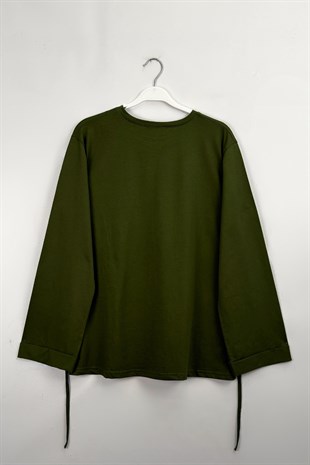 Kolu Katlı Basıc Sweat  Haki 