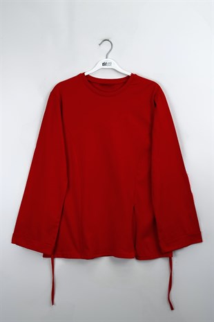Kolu Katlı Basıc Sweat  Kırmızı 