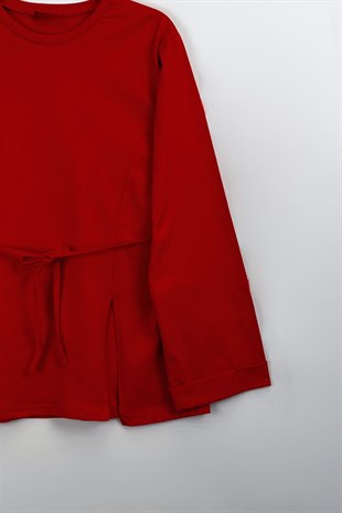 Kolu Katlı Basıc Sweat  Kırmızı 