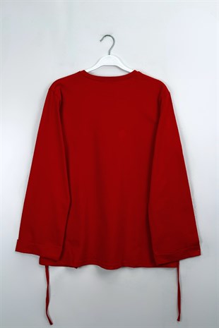 Kolu Katlı Basıc Sweat  Kırmızı 