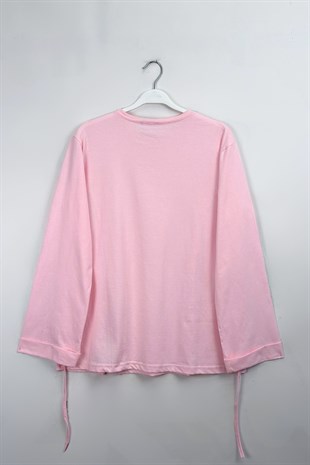 Kolu Katlı Basıc Sweat  Pembe 