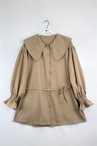 Kolu Lastikli Gömlek Bej 