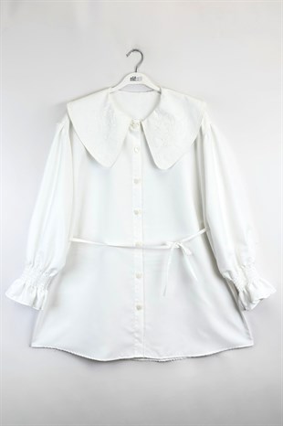 Kolu Lastikli Gömlek Beyaz