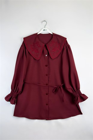 Kolu Lastikli Gömlek Bordo 