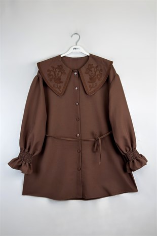 Kolu Lastikli Gömlek Kahve 