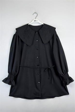 Kolu Lastikli Gömlek Siyah 
