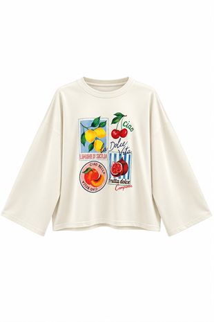 Limon Baskılı Sweatshirt Ekru