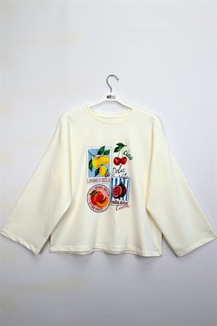 Limon Baskılı Sweatshirt Ekru