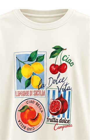Limon Baskılı Sweatshirt Ekru