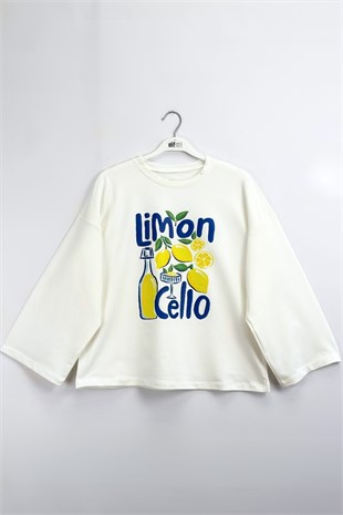 Limoncello Baskılı Sweatshirt Ekru