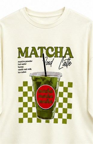 Matcha Baskılı Sweatshirt Ekru