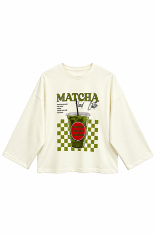 Matcha Baskılı Sweatshirt Ekru