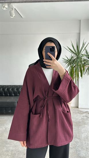 Müslin Bağlamalı Hırka Bordo 
