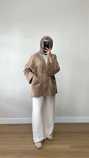 Müslin Bağlamalı Kimono Vizon