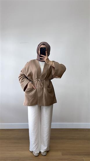 Müslin Bağlamalı Kimono Vizon