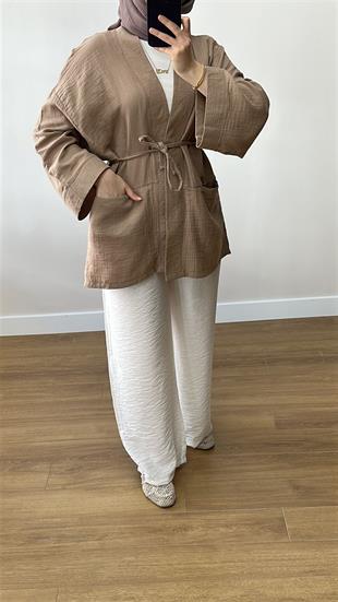 Müslin Bağlamalı Kimono Vizon