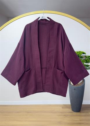 Müslin Bağlamalı Kimono Bordo 