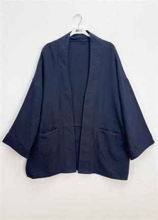 Müslin Bağlamalı Kimono Lacivert 