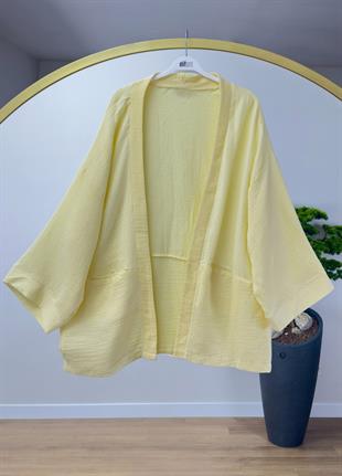 Müslin Bağlamalı Kimono Sarı 