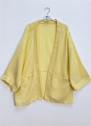 Müslin Bağlamalı Kimono Sarı 