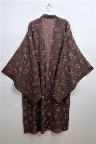 Nakış İşlemeli Kimono Kahve 