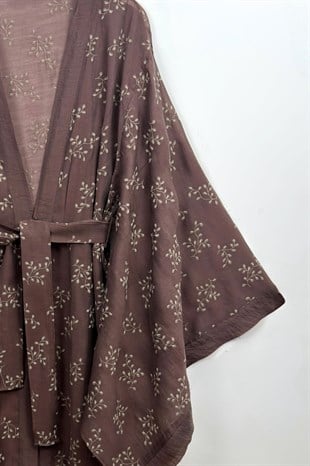 Nakış İşlemeli Kimono Kahve 