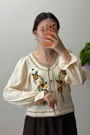 Nakışlı Gömlek Bej 