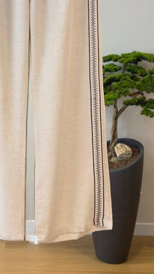 Nara Nakışlı Keten Pantolon Taş