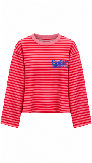 New York City Çizgili Sweat Kırmızı