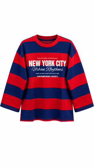 New York Kalın Çizgili Sweat Lacivert