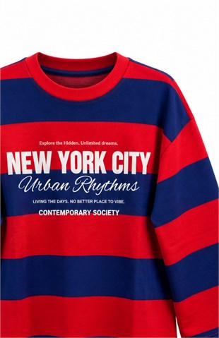 New York Kalın Çizgili Sweat Lacivert