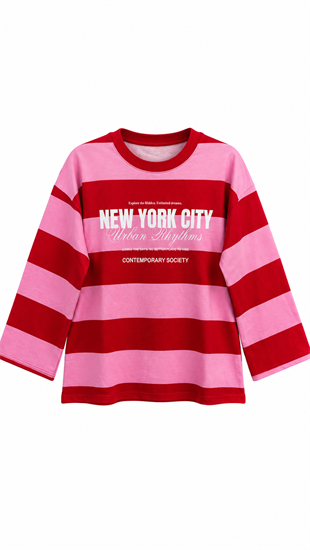 New York Kalın Çizgili Sweat pembe 